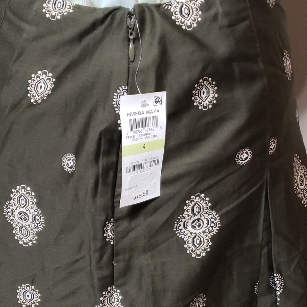 Charter club boho pattern green cream midi skirt - Picture 3 of 6